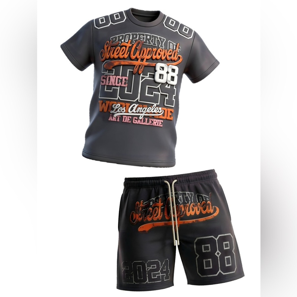 Sz various Black street approve Graphic T-Shirt and Shorts Set